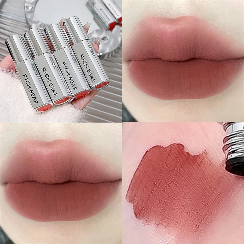 4 Colors Moisturizing Dark Red Lip Gloss Non-Stick Cup Lipstick Velvet Matte Nude Lip Glaze Waterproof Lasting Lip Tint Makeup